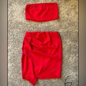 Red two piece skirt and bandeau set